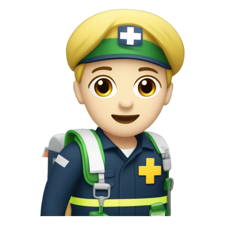 paramedic with a medic bag. White skin, navy uniform, with greenish/yellow medical bag, looks like a queensland ambulance service paramedic sticker