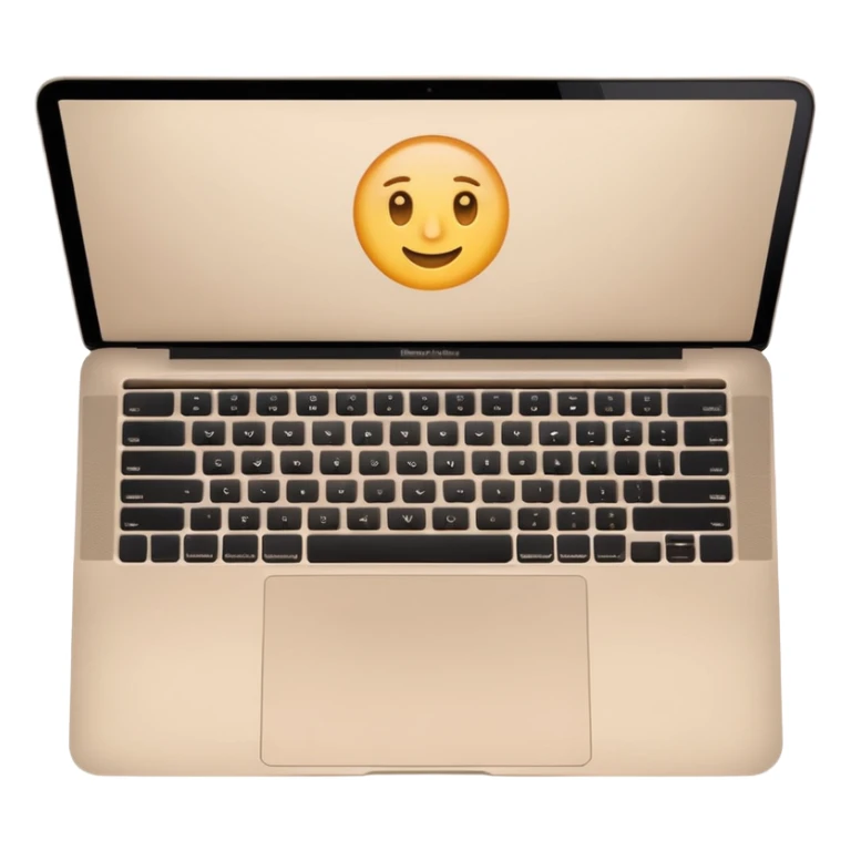 light beige MacBook laptop, top view, emoji style sticker