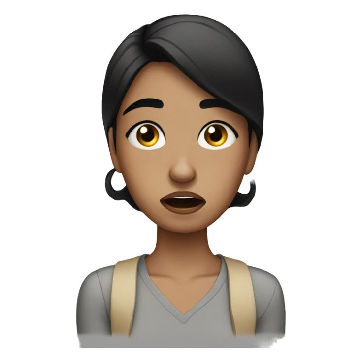 a girl with black hair and thick eyebrows crying on her phone sticker