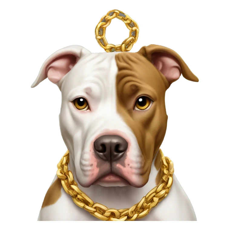 A dog pitbull and wearing big gold chain on that says G sticker