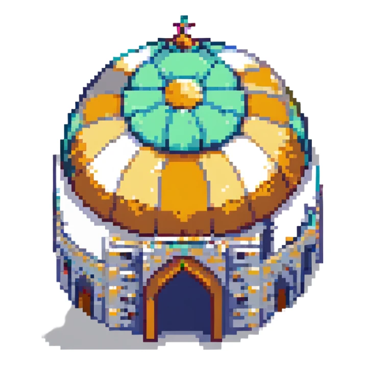 Al-Aqsa Mosque in Palestine, pixel art style, small scale, recognizable dome and structure, limited color palette sticker