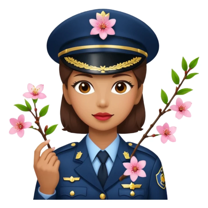 woman officer with cherry blossom sticker