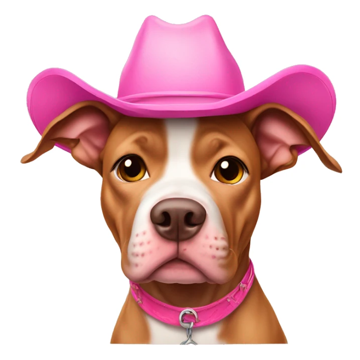 light brown pitbull Dog wearing a pink cowgirl hat sticker