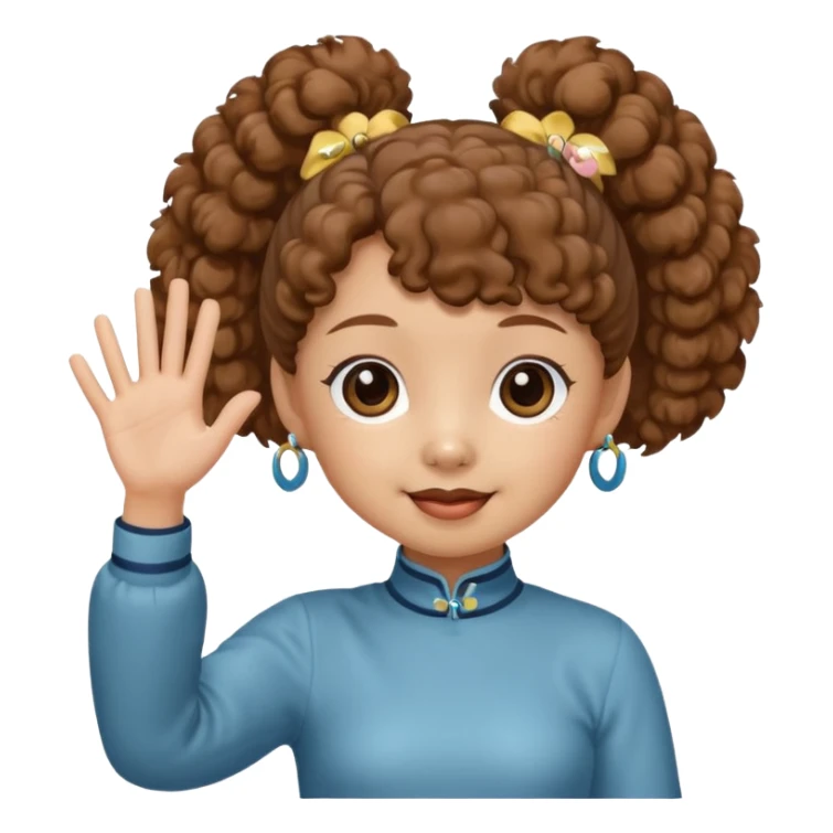 Brown mini poodle with Asia ponytail girl waving hand sticker