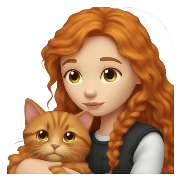 Ginger girl with long hair cuddling with black fluffy cat  sticker