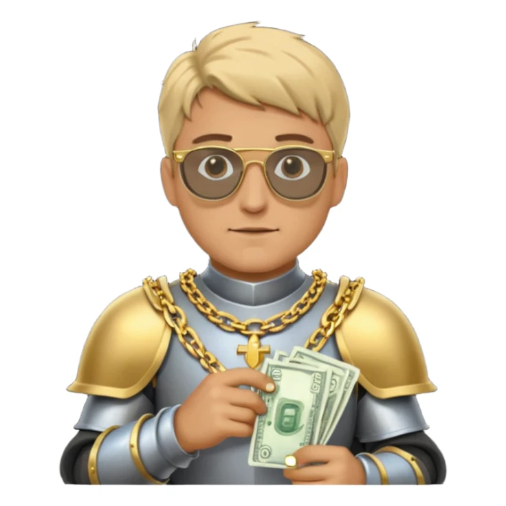 Knight with helmet gold chain dark glasses money sticker
