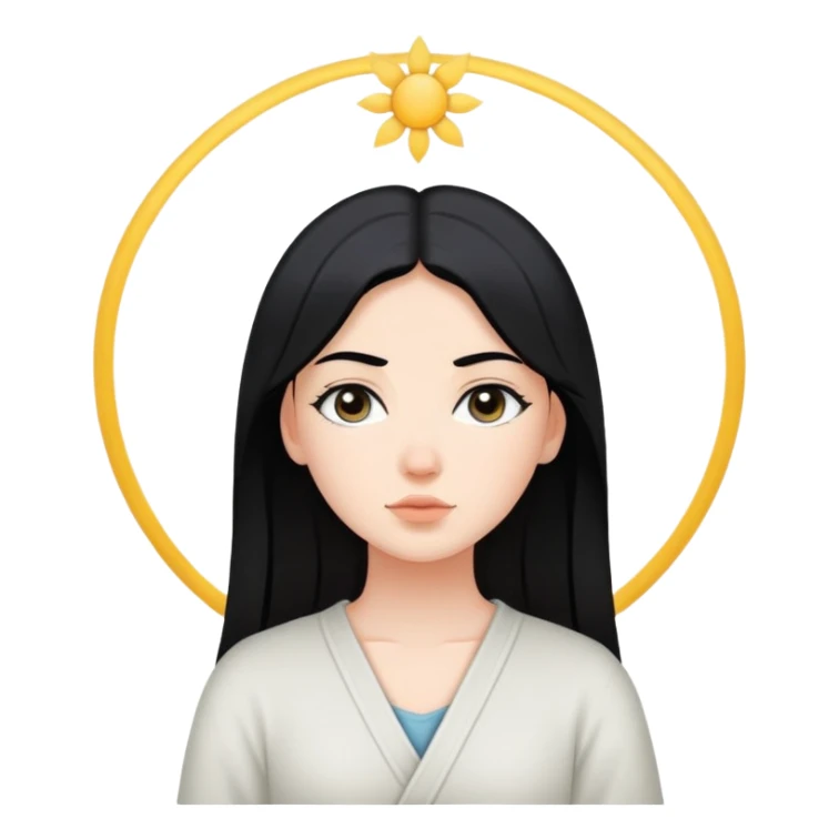 white girl with black hair, peaceful expression, representing inner peace sticker