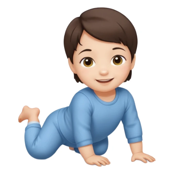 short brunette hair baby crawling on the floor with cute clothes sticker