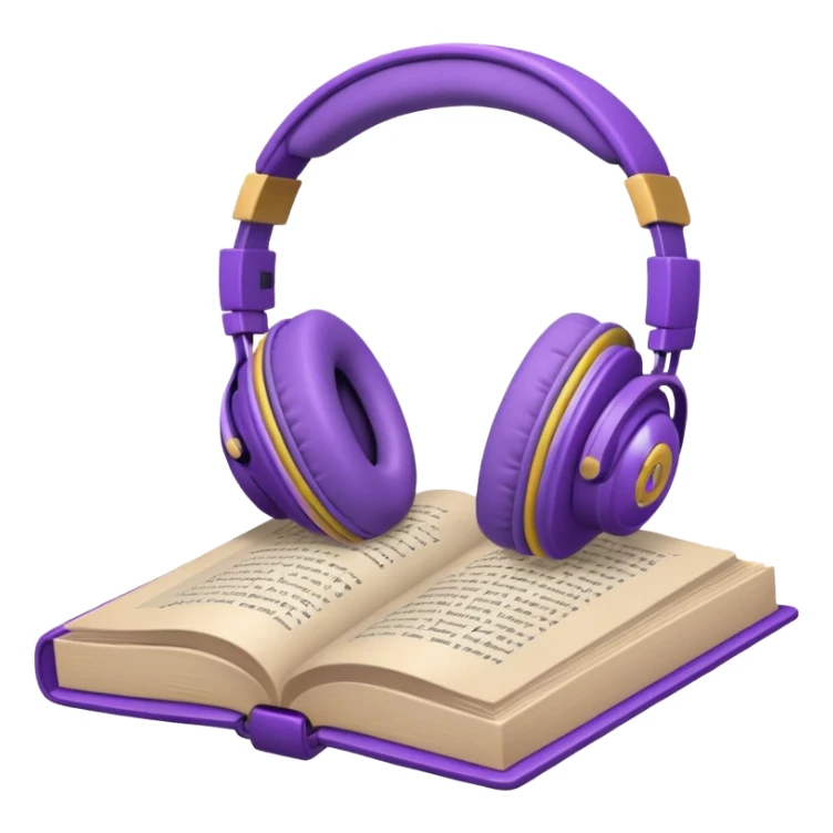 purple open storybook with purple headphones on top sticker