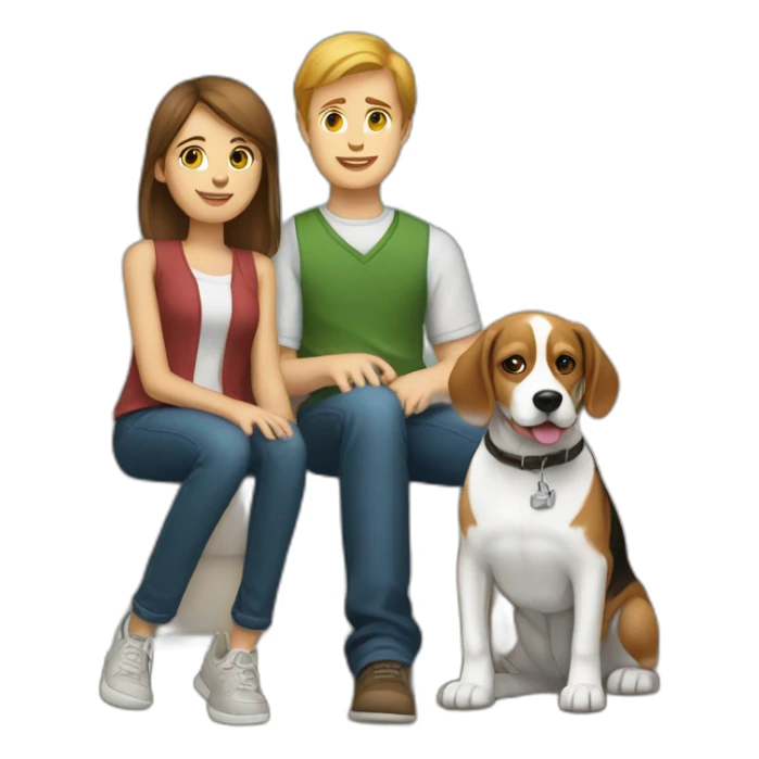 Brown hair White boy and girl and beagle Sit on couch sticker