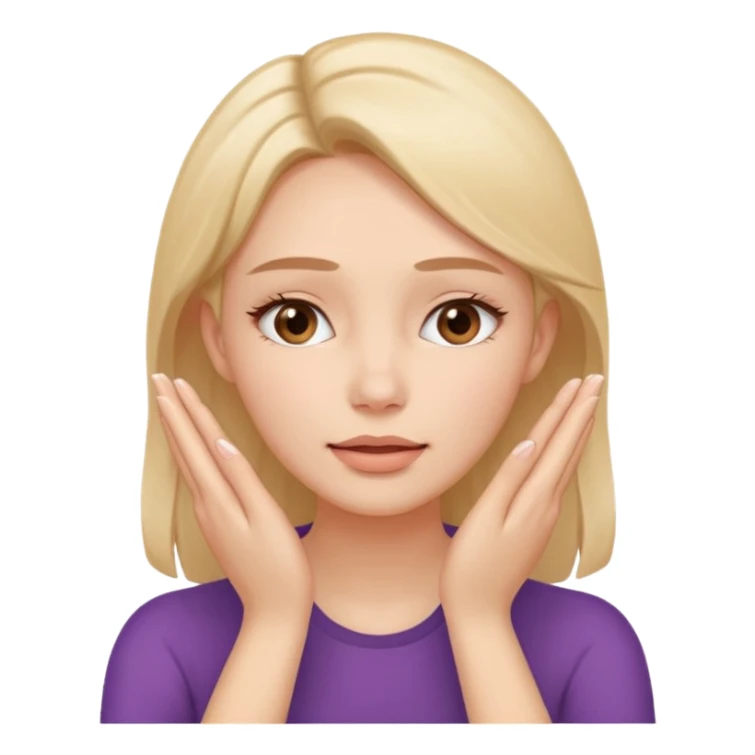 Simple emoji of a woman touching her face with both hands, hands pressing on cheeks and jaw, clear facial exercise with hands, easy to understand, simple icon, no beauty, no makeup, no medical elements
 sticker