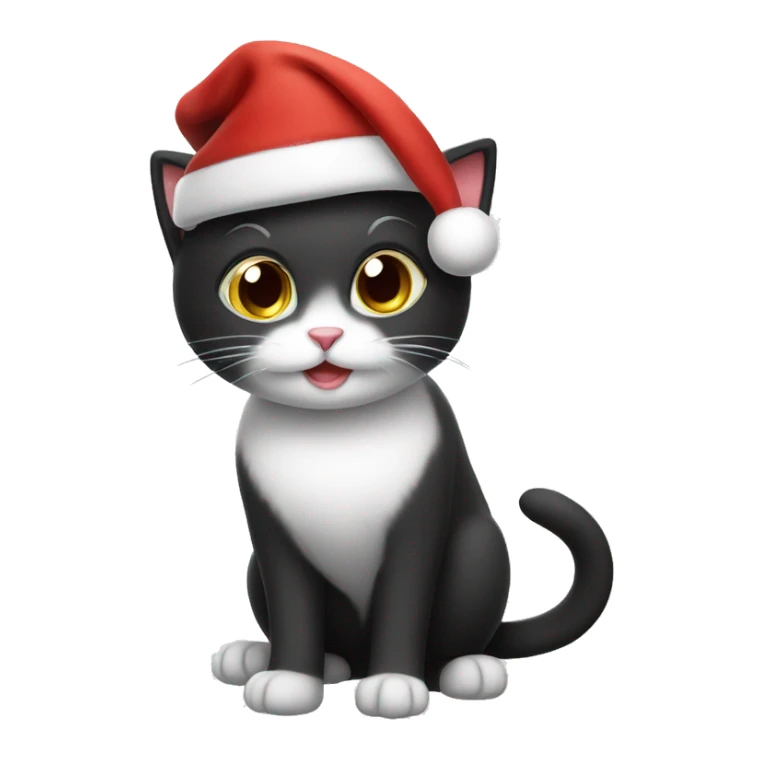 Cute black and white cat wearing a Santa hat sticker