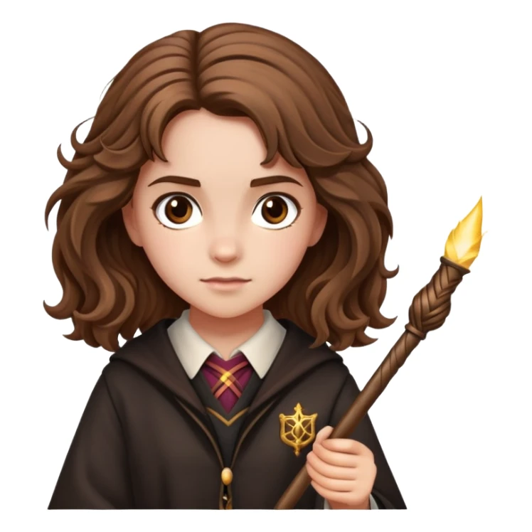Hermione Granger with bushy hair and wand sticker