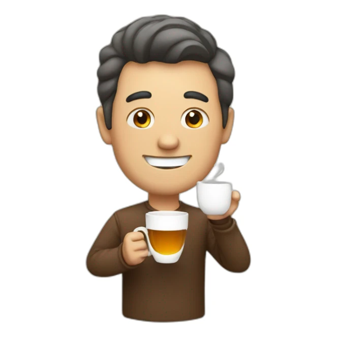 a man happy to drink a cup of tea sticker