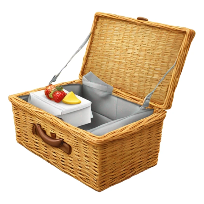 Realistic isolated plain picnic basket with one side of the lid up. sticker