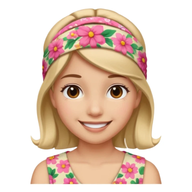 Girl wearing floral cloth headband and smile sticker