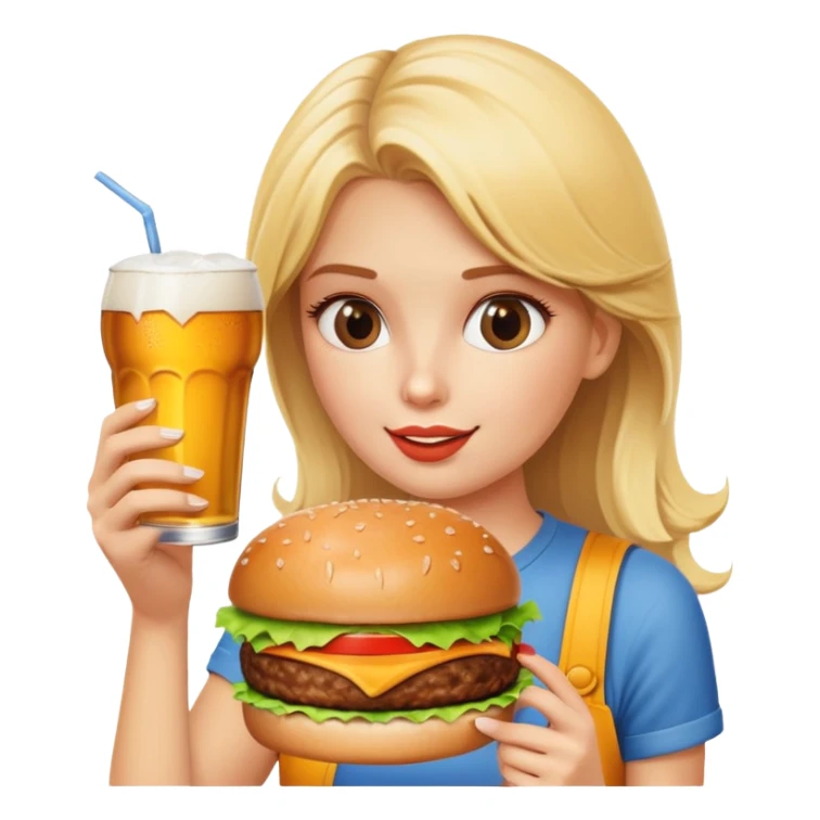 blonde girl with burger and corona beer sticker