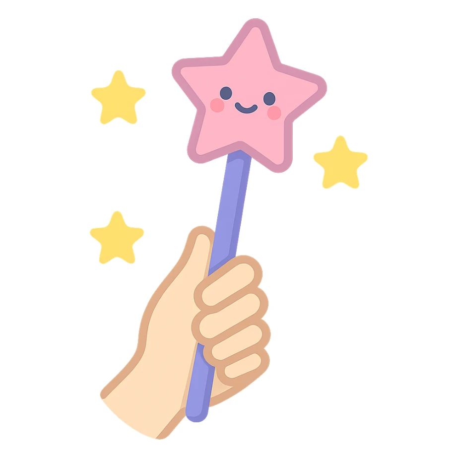 cute magic wand kawaii style in hand with stars sticker