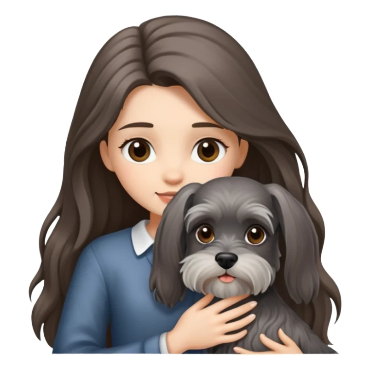 Long-haired girl holding a Schnauzer sticker