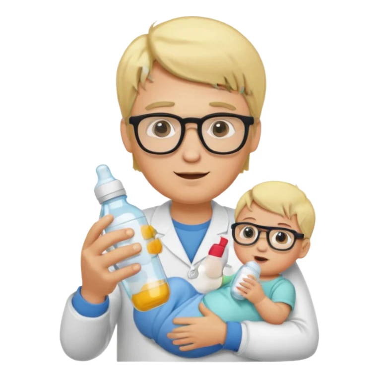 blonde man with glasses with baby bottle sticker