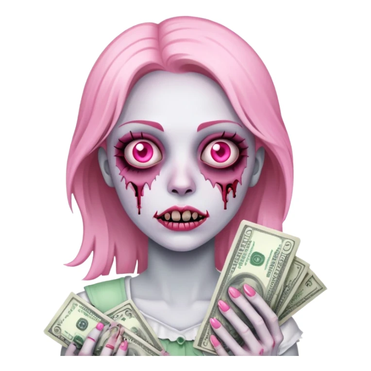 The ios zombie girl holding a stack of pink dollar bills sticker