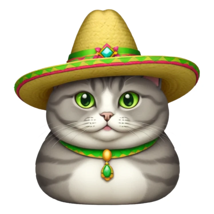 Fat gray cat green eyes wearing sombrero sticker