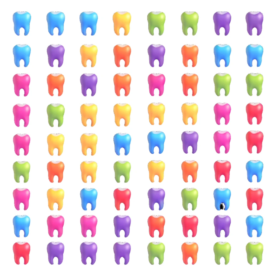 tooth app icons with different bright colors, dental application sticker