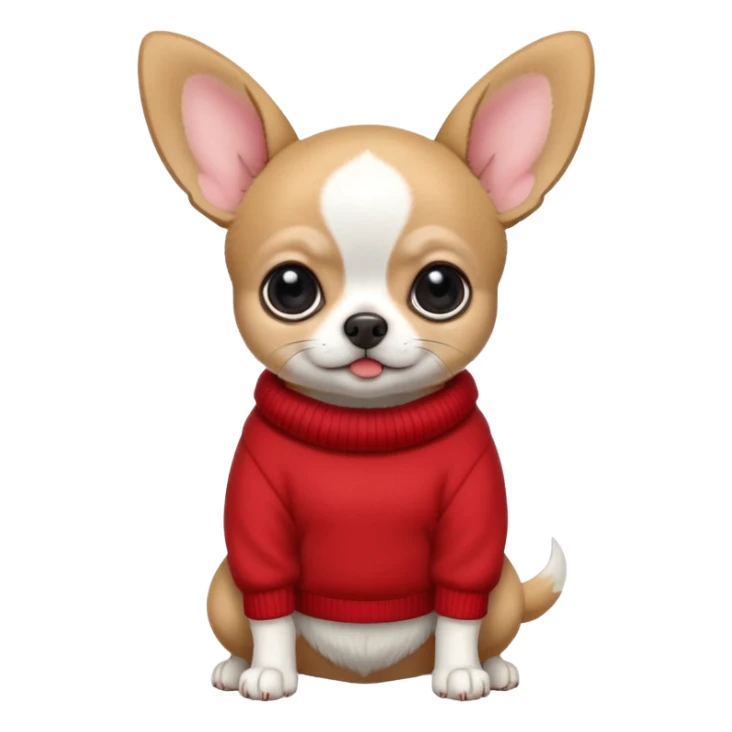 Full White and black Chihuahua - tiny, chubby and big ears. Full body with sweather sticker