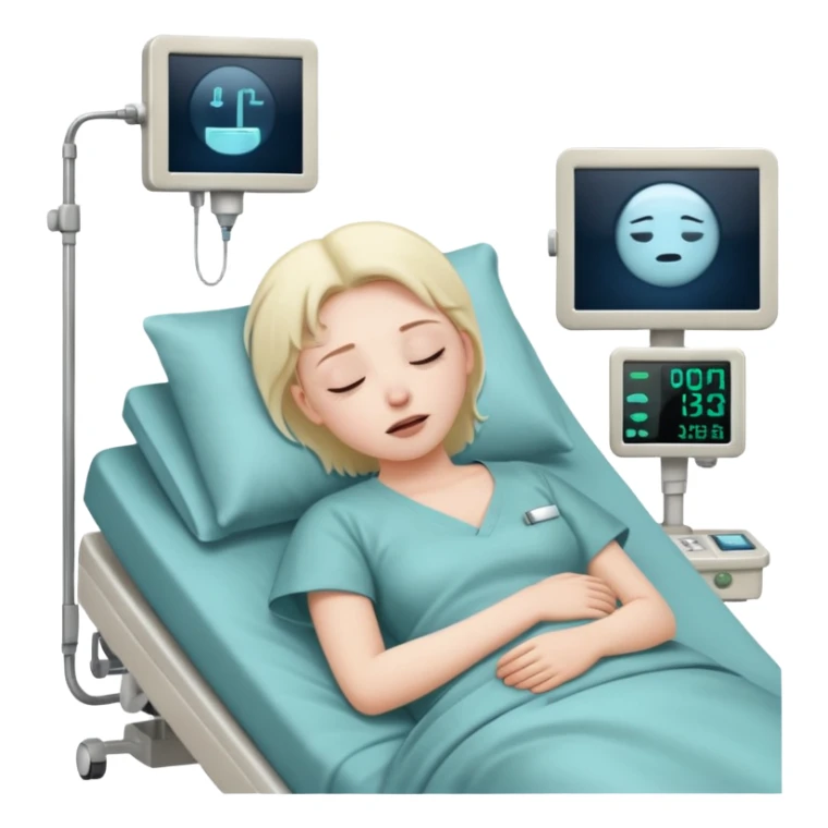 a PATIENT waking up before a surgery, with monitors and sleeping sticker