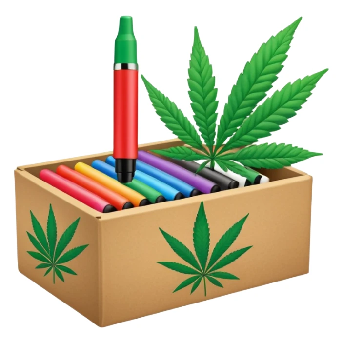 a box of colorful permanent markers with cannabis leaf sticker