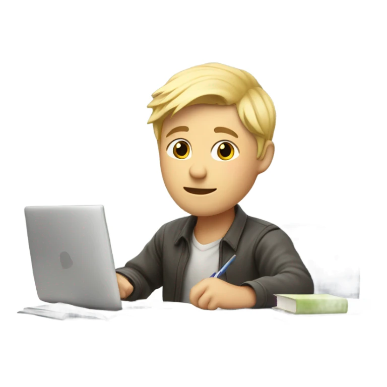 Norweigan guy with blonde hair doing homework sticker