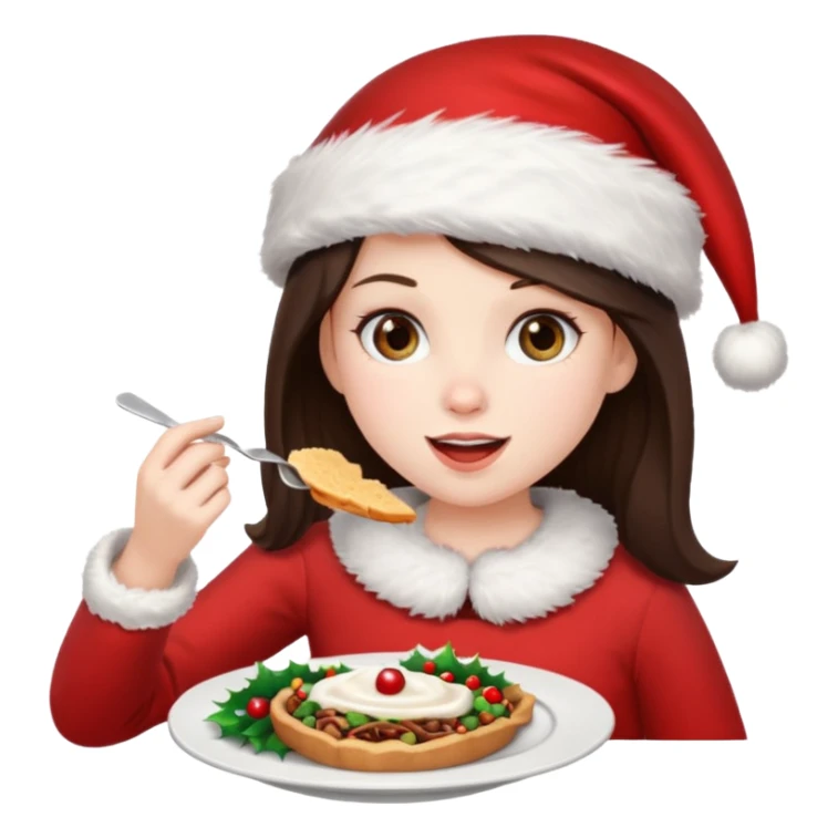 brunette christmas character eating lunch sticker