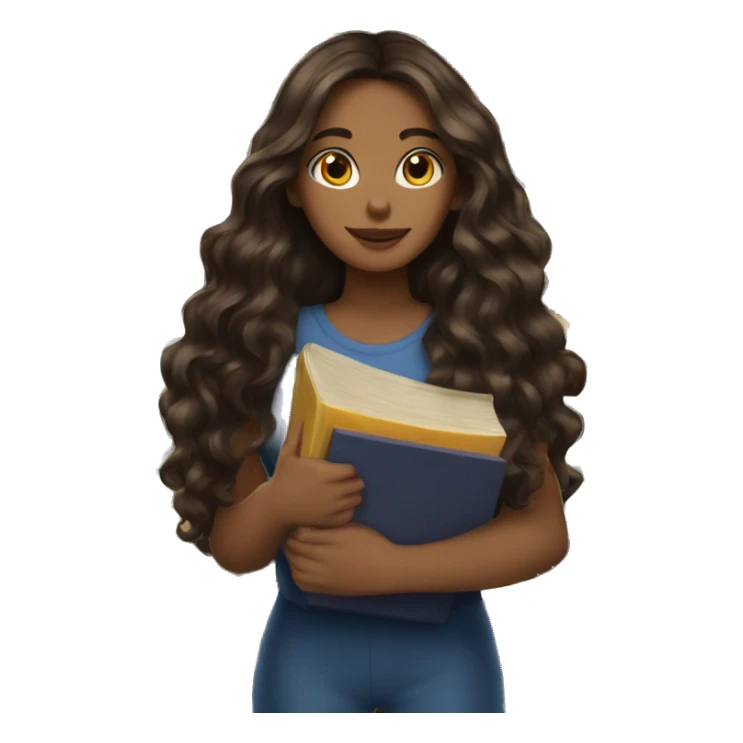 dark brown long wavy hair holding books woman sticker