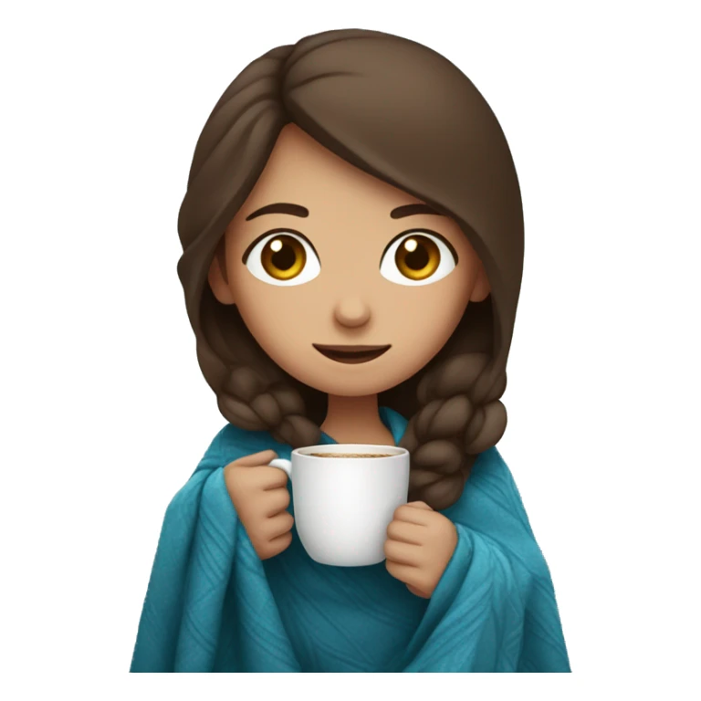 Brown hair Girl drinking coffee, with a blue cozy blanket sticker