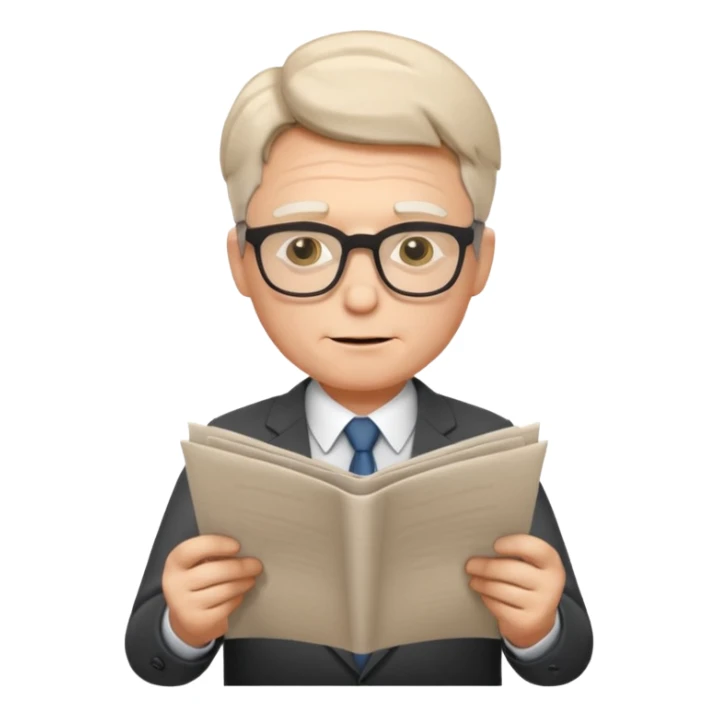 business man wearing glasses reading through a paper list he is holding sticker