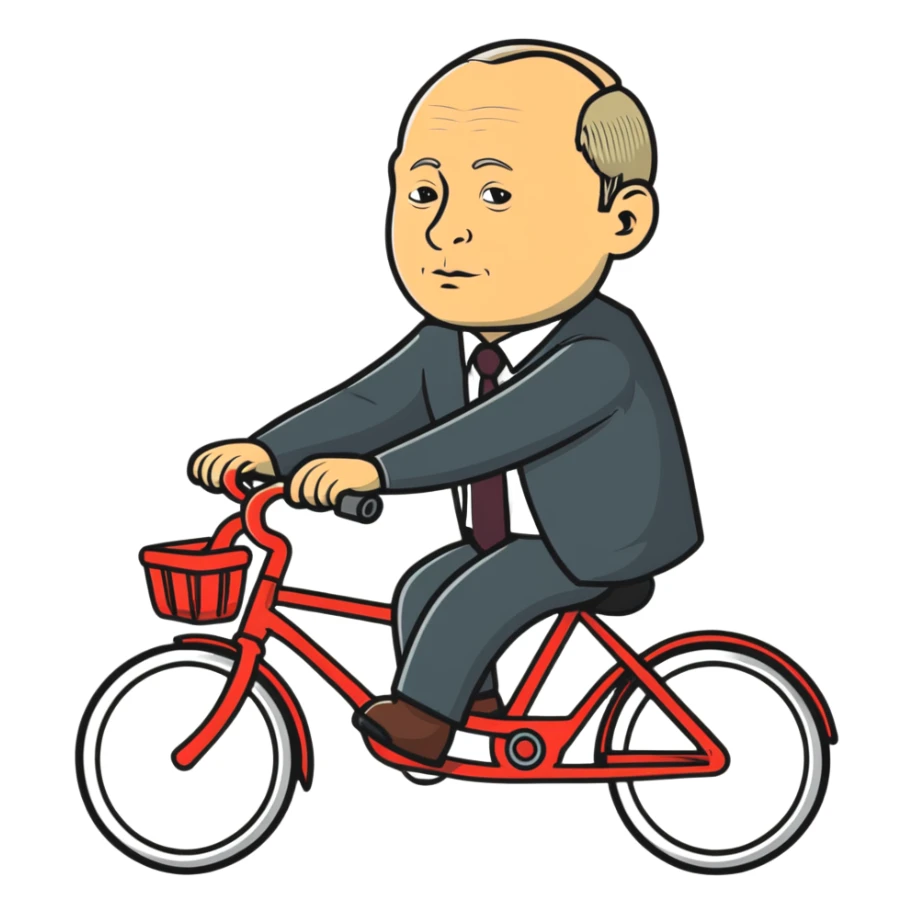Vladimir Putin riding a bicycle from side view sticker