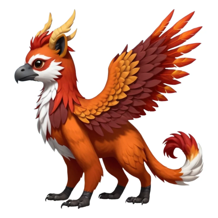 4-legged realistic digitigrade scaly winged long-big-beaked Gryphon-Griffin-Griffsnuff-Talonflame-Silvally-Braviary-Red-Panda-fusion-hybrid-animal-Fakémon-creature, full body, with a long thin tufted lion-tail, long big tufted winged feathery ears sticker