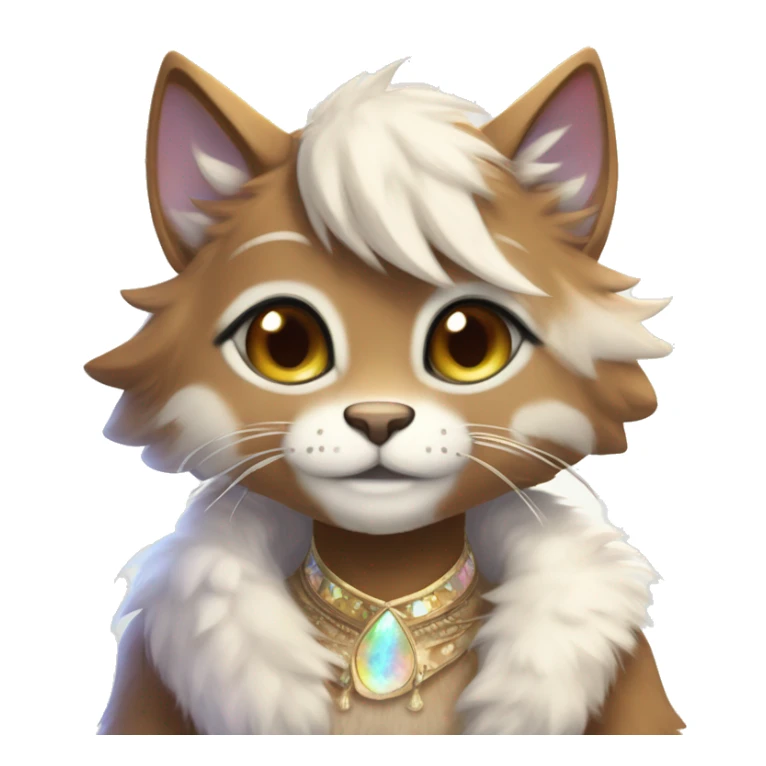 Furry, sparkle, iridescent, colorful, pastel, edgy, cool, fantasy beautiful, brown, beige, white, divine, godly, angelic, animal, anthro, full body, fursona, feline sticker