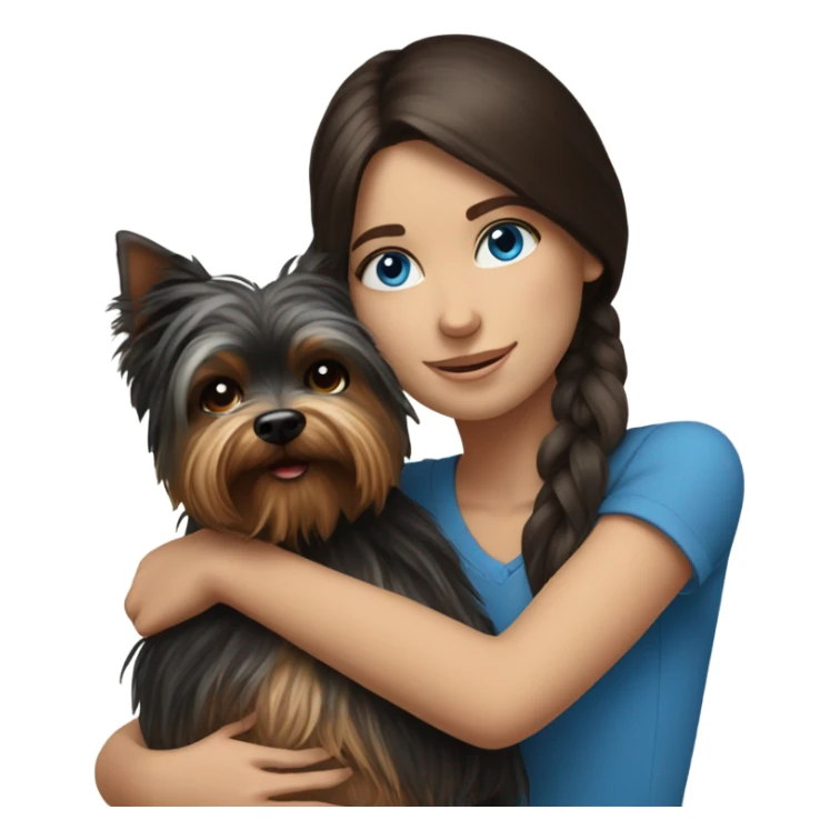 Realistic brunette girl with bright blue eyes hugging Yorkshire terrier  sticker