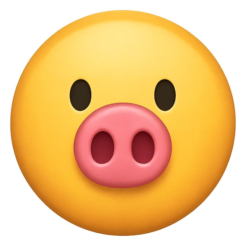 yellow face with pink pig nose emoji, digital illustration, no background sticker