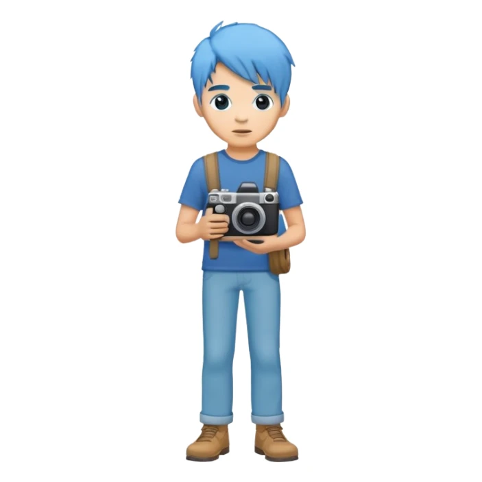 blue hair full body man with camera standing sticker