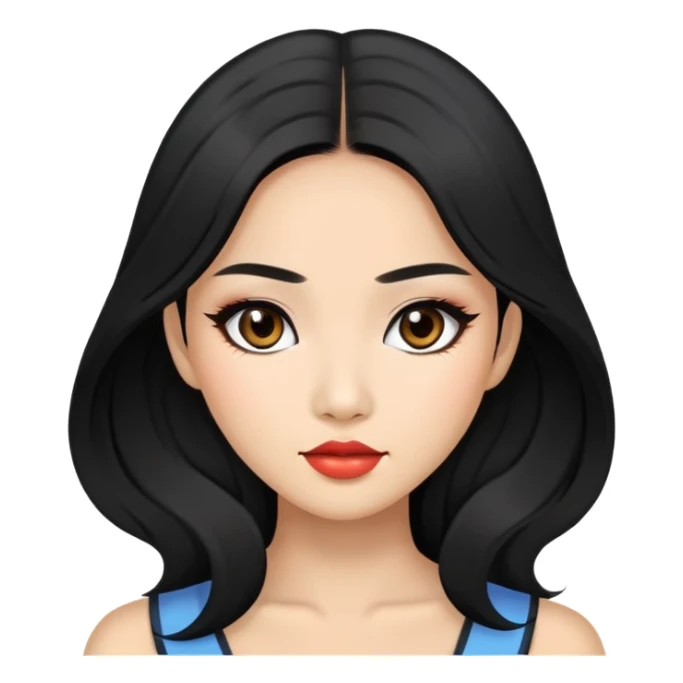 pretty east asian, black long hair baddie with makeup sticker