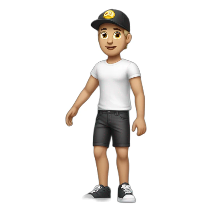 white man, cross earring, t-shirt, cap and short shorts, dancing sticker