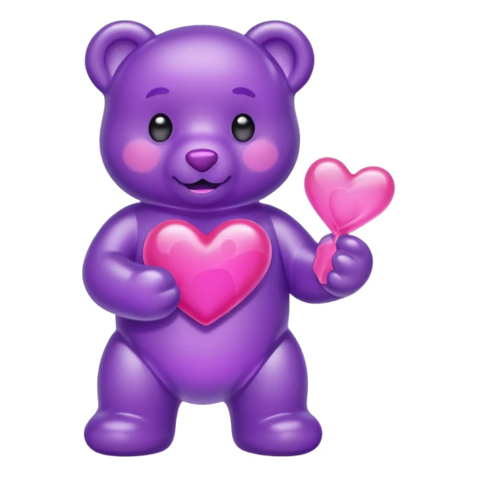 Gummy beart morado agarrando un corazón rosa cute sticker