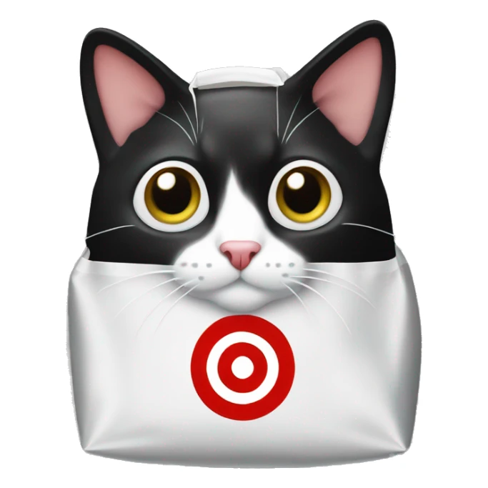 black and white cat dressed as a plastic target bag sticker