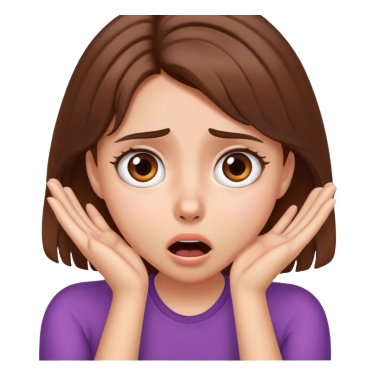 Shocked girl face and hands on face , brown hace sticker