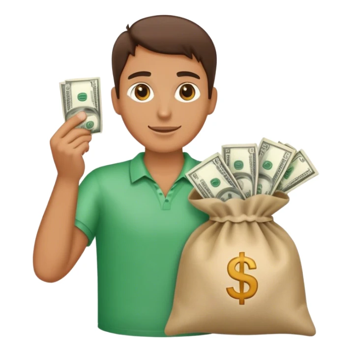 A bag of money on the pal of a hand sticker