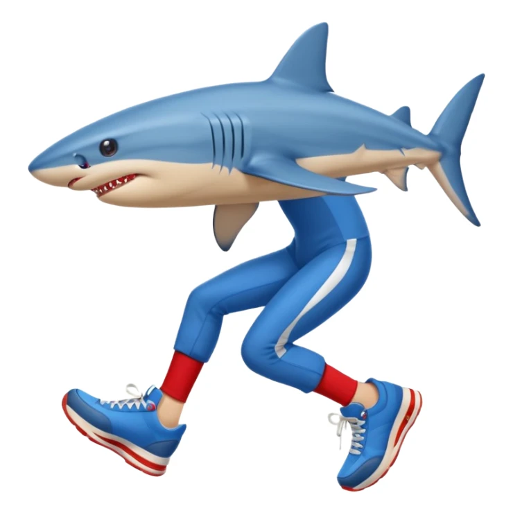 A blue shark with blue human legs and red sneakers sticker