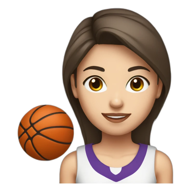 White skin brunette female playing football with basket ball sticker