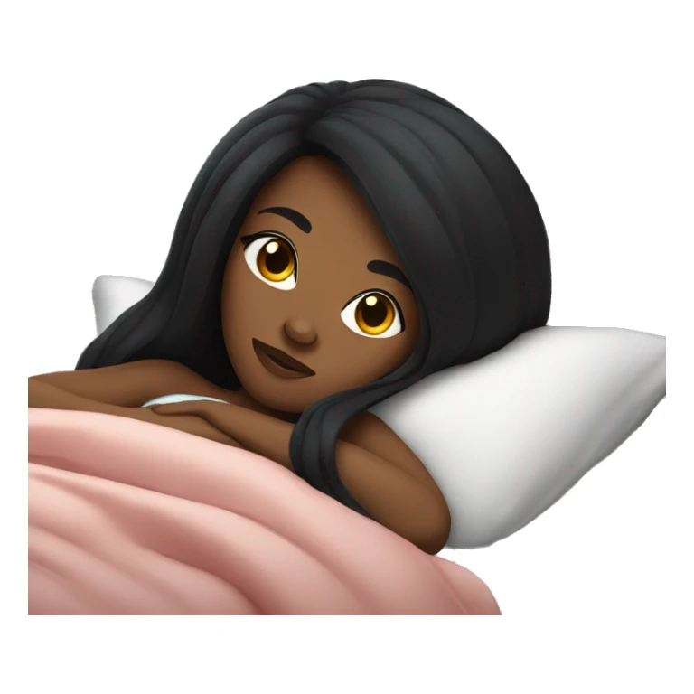 Black girl with long straight black hair in bed sticker